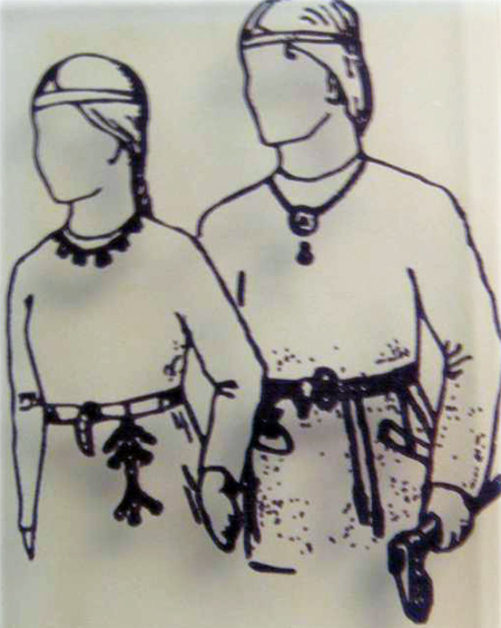 Реконструкция мужского и женского костюмов древних коми.